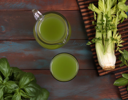 organic celery juice healthy eatingの写真素材
