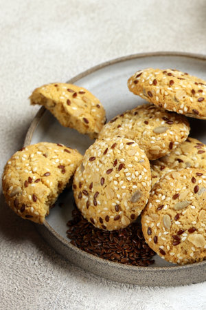 cookies with flax seeds and sunflower seedsの写真素材
