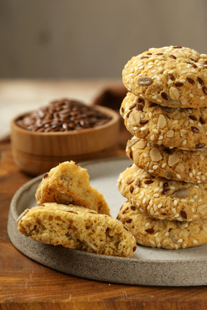 cookies with flax seeds and sunflower seedsの写真素材
