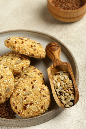 cookies with flax seeds and sunflower seedsの写真素材