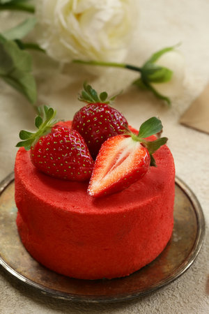 bento cake with fresh berries for valentine's dayの写真素材