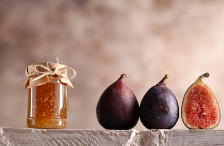 natural organic fig jam and fresh berriesの写真素材