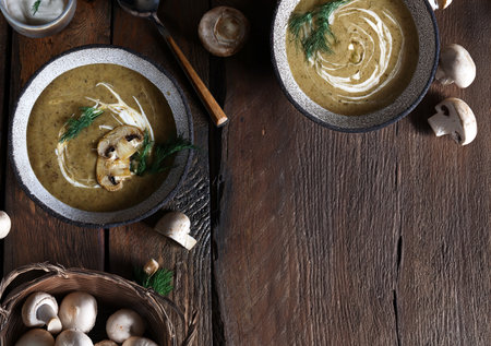 mushroom soup puree with champignon mushroomsの写真素材