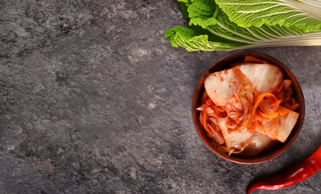 traditional kimchi cabbage on the tableの写真素材