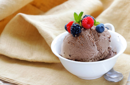 summer dairy dessert ice cream with fresh berriesの写真素材