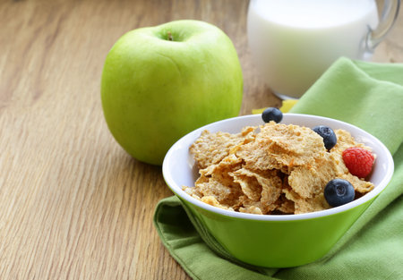 muesli with milk and fruit healthy food breakfast