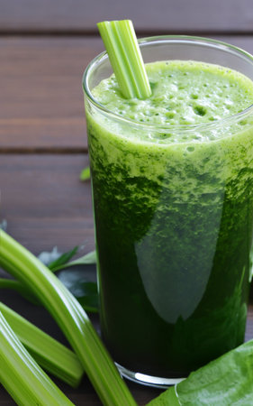 green celery spinach smoothie healthy eatingの写真素材
