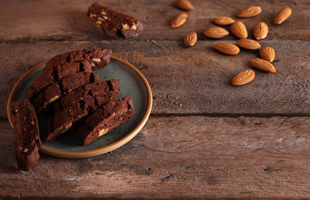 chocolate biscotti cookies with coffee dessertの写真素材