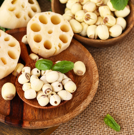 lotus root and seeds, a traditional Asian foodの写真素材