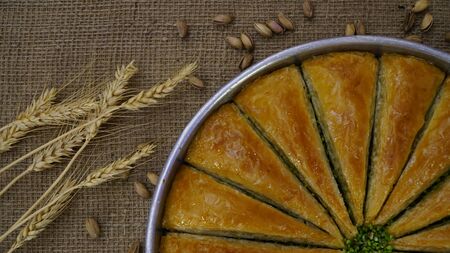 Traditional turkish dessert baklava with cashew, walnutsの写真素材