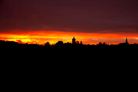Cloudy sky in the sunset with a sunset and orange sky in the sunsetの写真素材