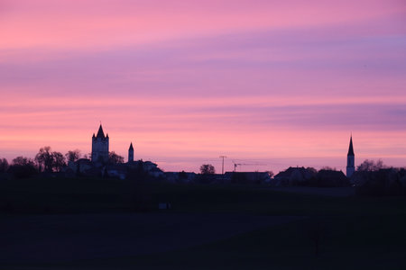 HAAG, GERMANY - APRIL 14, 2025: Scenic view of Haag in Oberbayern, showcasing its historic architecture and cultural landmarks under the evening skyの写真素材