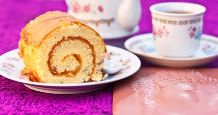 The sweets cake and tea are refreshmentsの写真素材