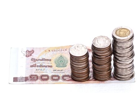 The money of Thailand on white backgroundの写真素材
