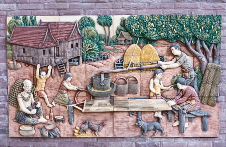 The sculpture of Thai people in the village showed the cultural and traditional のeditorial素材