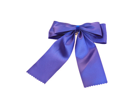 Blue bow ribbon on white background.の写真素材