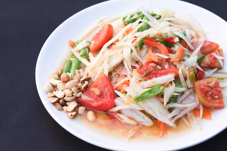 Papaya salad (Som Tam) with spicy flavor.の写真素材