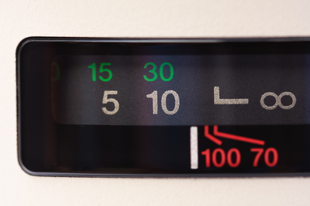 The distance numbers on the camera lens,taken with a closeup macro lens.の写真素材