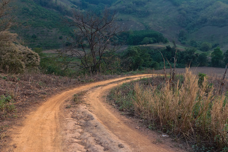 A dirt road in the countryside,where farmers travel to corn fields in Phayao Province ,Thailand.の写真素材