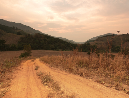 Sunset in the countryside of Phayao in Thailand.の写真素材