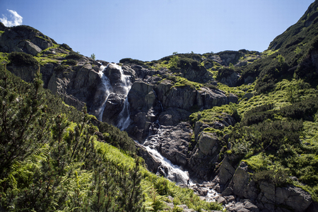 Polish mountains valley of five lakes. National Park in Zakopane. Great Waterfall Waterfallの写真素材