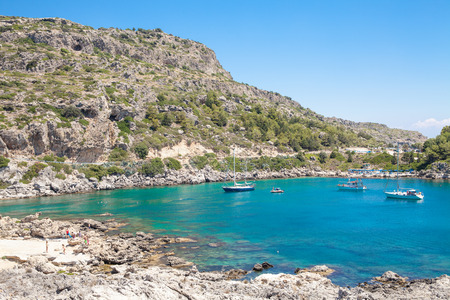 Beach off the coast of the island in Greece. Seaside landscape. Rocky coast and sea.のeditorial素材