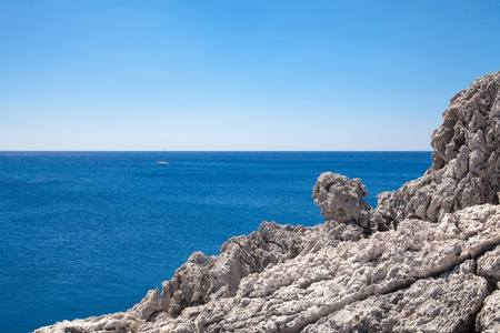 Beach off the coast of the island in Greece. Seaside landscape. Rocky coast and sea.のeditorial素材