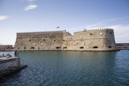 Koules Fortress in Heraklion. Island of Crete in Greece. Koules fortress on the sea, tourist attraction of the city of Heraklion. Historic building in Crete.のeditorial素材