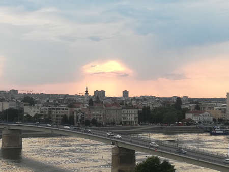 Sunset over the Danube river.