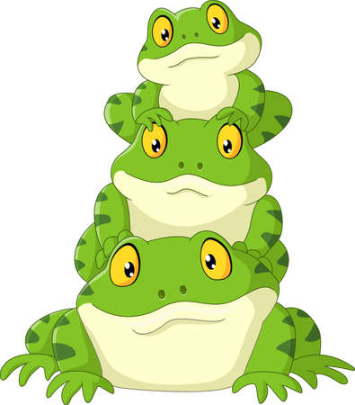 Cartoon frog stacked isolated on white backgroundのイラスト素材