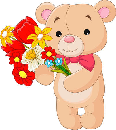 illustration of Cute little bear holding a bouquetのイラスト素材