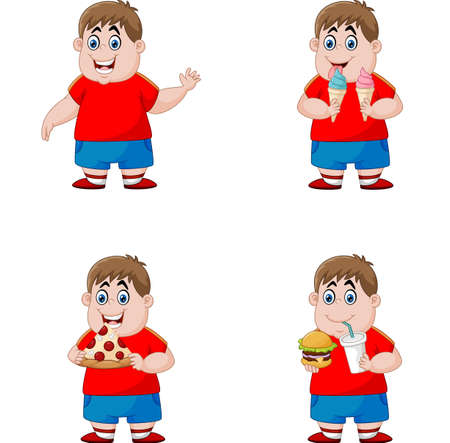 illustration of set of boy eating junk foodのイラスト素材