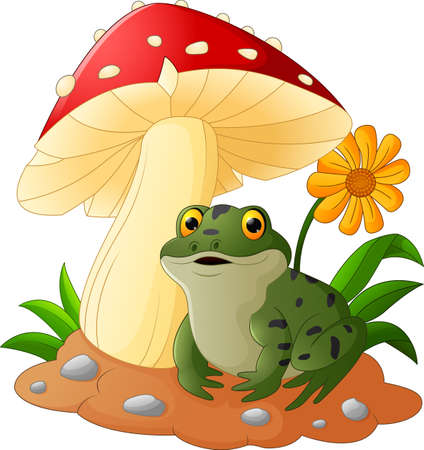 Cute frog with mushroomsのイラスト素材