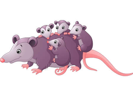 cute cartoon possum with childsのイラスト素材