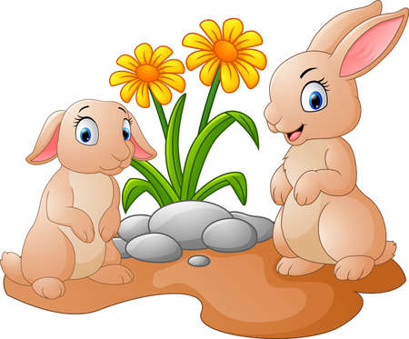 Illustration rabbit with flowerのイラスト素材