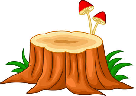 Illustration of tree stump and mushroomのイラスト素材