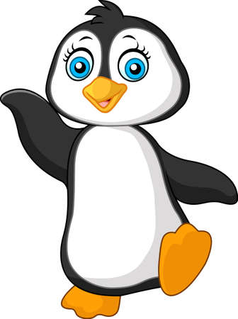 Cartoon little penguin waving handのイラスト素材