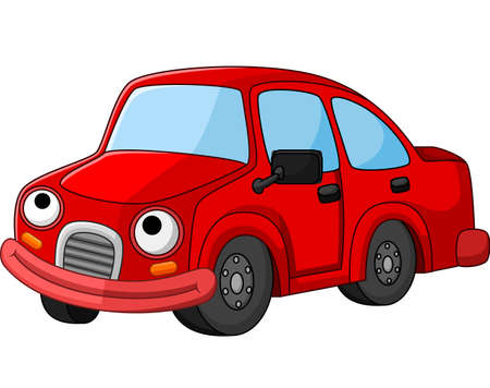 Funny red car isolated on white backgroundのイラスト素材