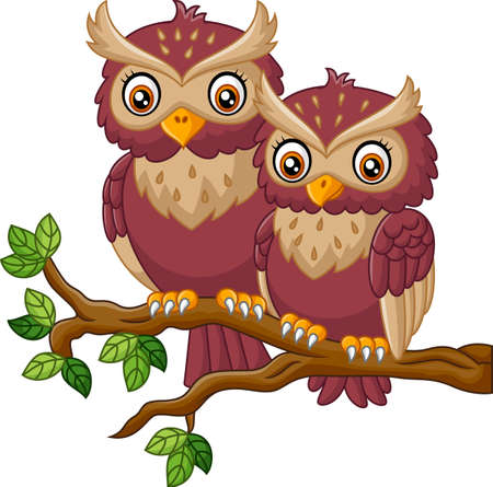 Cute owl on the branchのイラスト素材