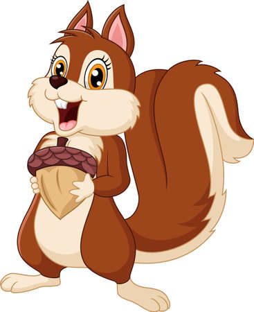 Cute Squirrel Cartoon Holding Nut Royalty Free Vector Graphics