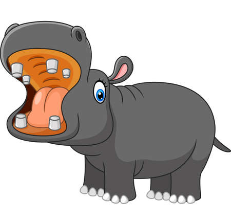 Cartoon hippo roaringのイラスト素材
