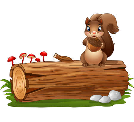 Cartoon squirrel standing while holding acornのイラスト素材