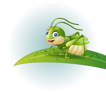 vector illustration of Cartoon grasshopper on leafのイラスト素材