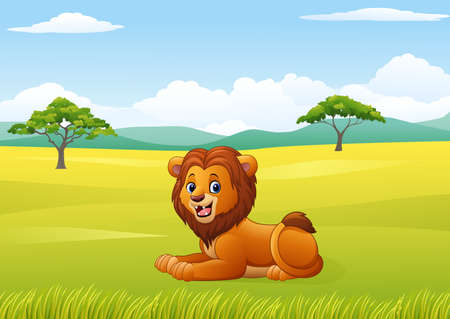 illustration of Cute lion sitting in jungleのイラスト素材