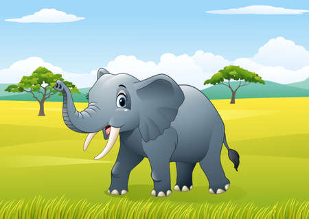 illustration of Cartoon funny elephant in the jungleのイラスト素材