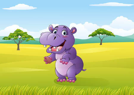 illustration of Cartoon funny hippo in the jungleのイラスト素材