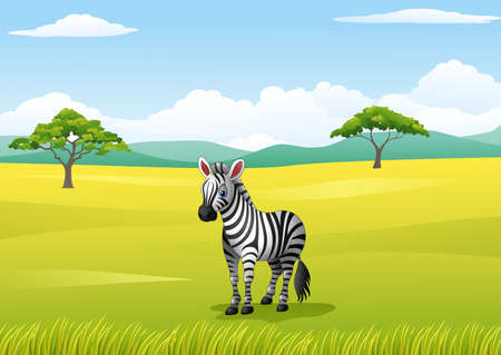 illustration of African landscape with zebraのイラスト素材