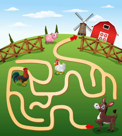 illustration of Help the donkey to find the farmのイラスト素材