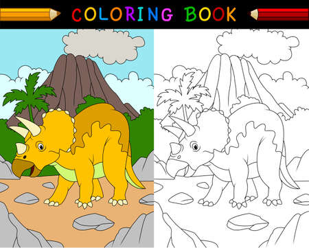 illustration of Cartoon triceratops coloring bookのイラスト素材