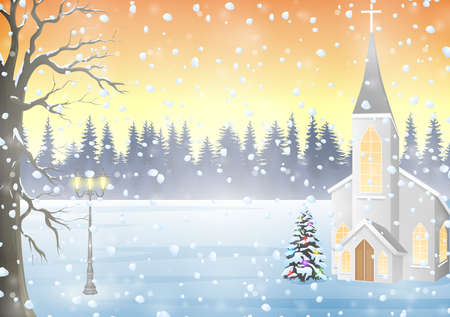 illustration of Winter landscape with churchのイラスト素材